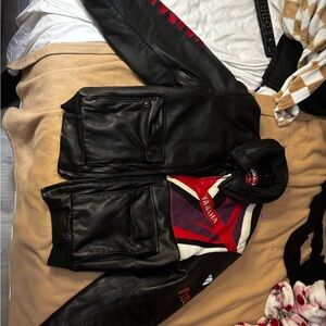 Yamaha Black and Red Leather Bomber Jacket